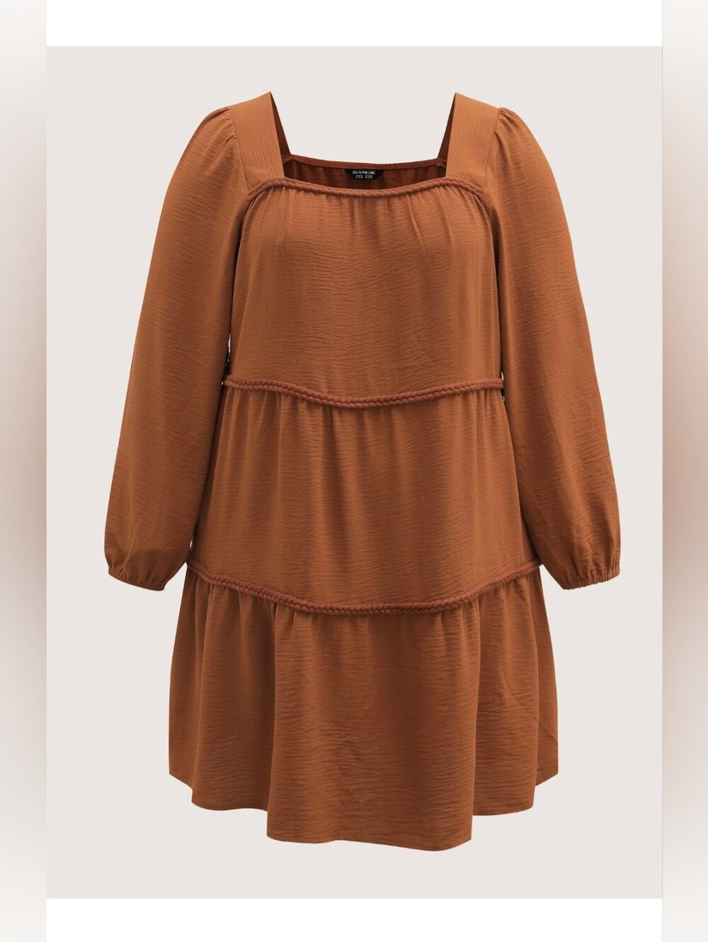 Bloomchic Rust Orange Tiered Short Dress, Babydoll, Box Square Neckline Sz 14-16